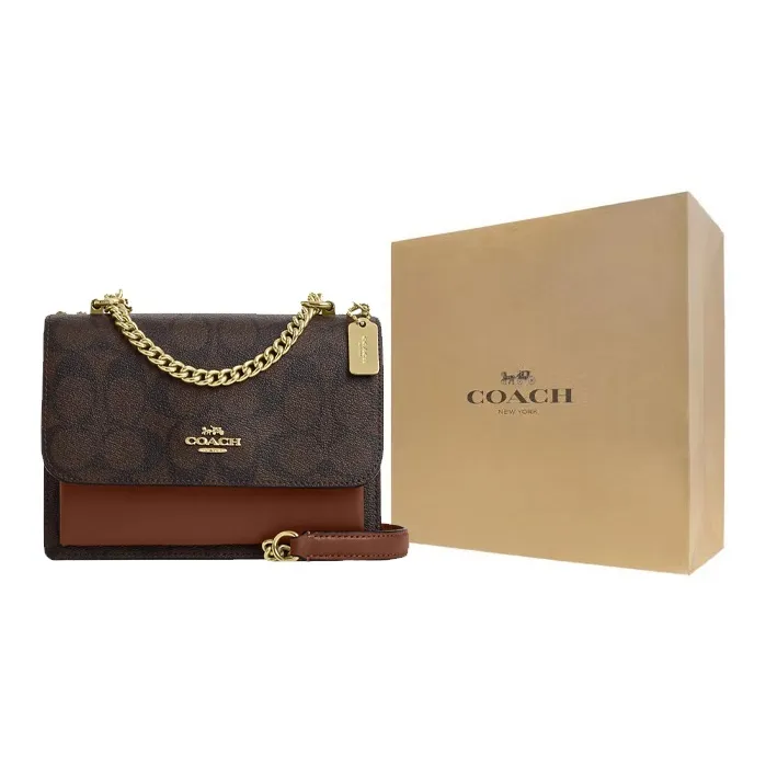 COACH Klare Canvas With Leather Shoulder Bag Crossbody Bag Mini Women's Redwood & Umber-6