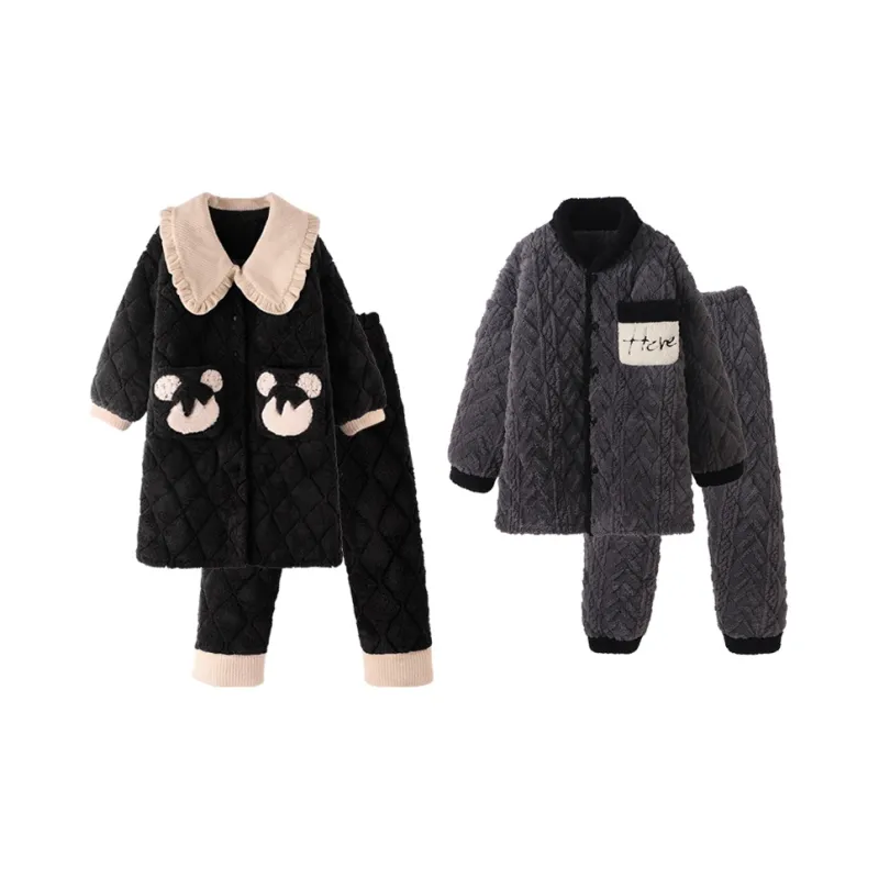 Chun Xi Pajama Set Unisex Little Bear Black Cloudy Gray-0