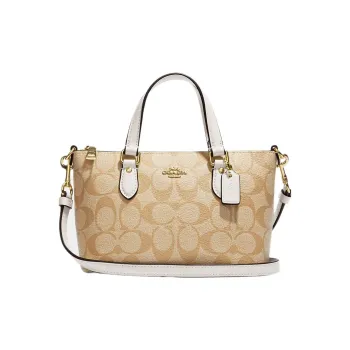 COACH Gallery Canvas With Leather Handbag, Shoulder Bag, Crossbody Bag Small Size Women's Khaki & White