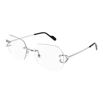 CARTIER Metal Irregular Shape Eyeglass Frames Unisex Silver