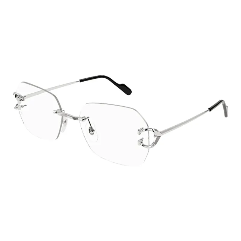 CARTIER Metal Irregular Shape Eyeglass Frames Unisex Silver-0