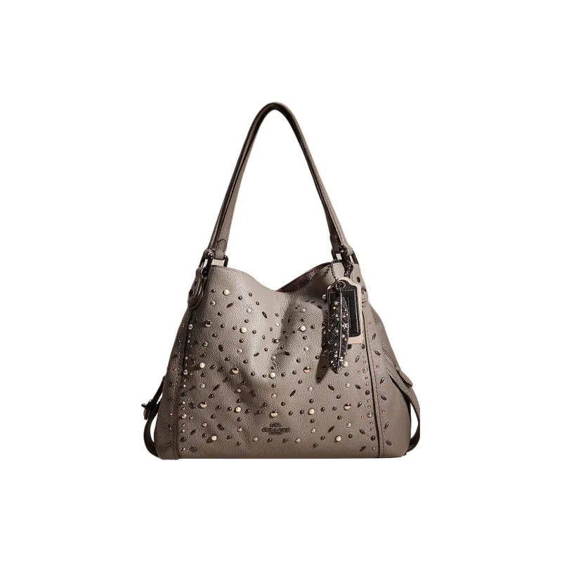 COACH Edie Leather Tote Bag, Shopping Bag, Handbag, Shoulder Bag Large Size Women's Deep Bronze & Heather Gray-0