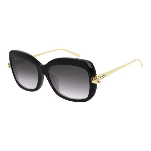 CARTIER Acetate Irregular Shape Sunglasses Women's Black