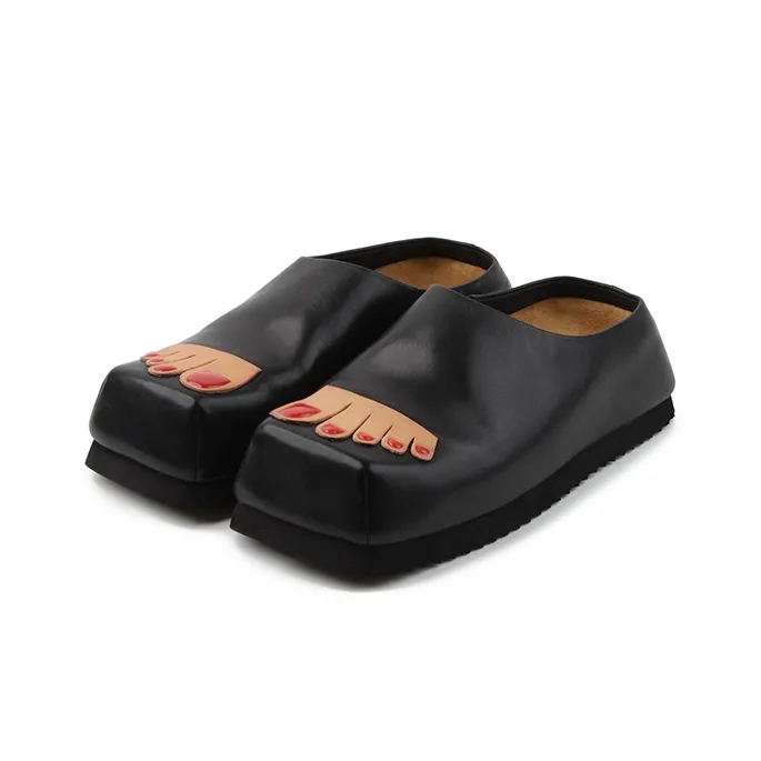CALVINLUO Toeless Mules Casual Single Shoes 4.3cm Women's Black-3