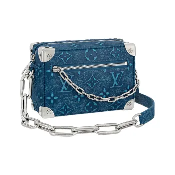 LOUIS VUITTON SOFT TRUNK Cow Leather Box Bag Handbag Shoulder Bag Crossbody Bag Mini Men's Blue