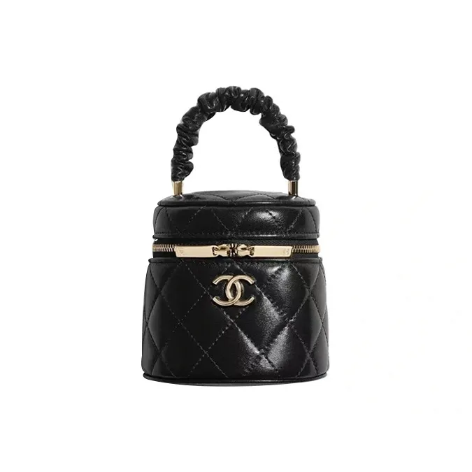CHANEL Lambskin Handbag, Makeup Bag, Includes Makeup Mirror Trumpets Women's Black-0
