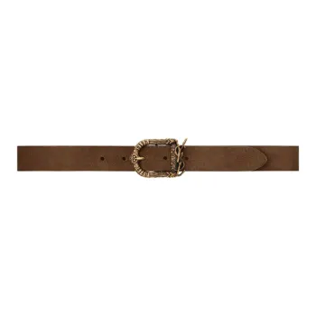 SAINT LAURENT Celtic Pattern Pin Buckle Leather Belts Women's Brown Width: 3cm