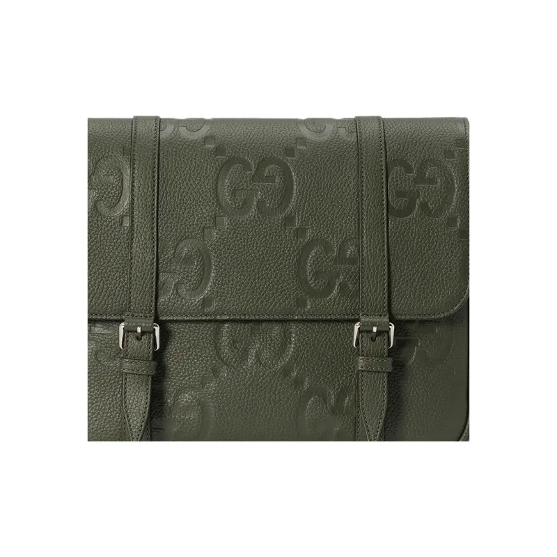 GUCCI Leather Messenger Bag Shoulder Bag Crossbody Bag Medium Size Men's Dark Green-8