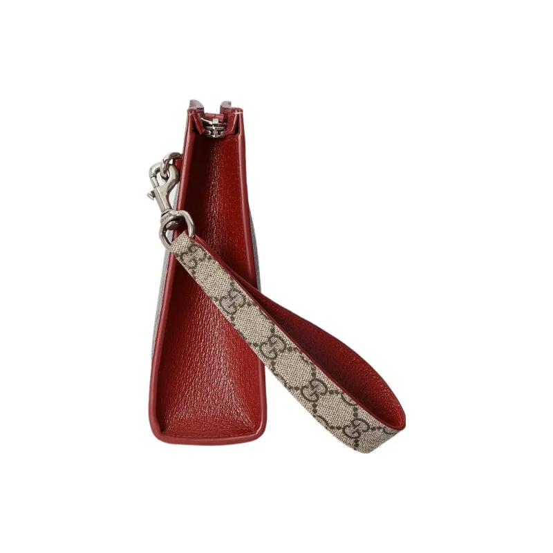 GUCCI Canvas With Leather Accents Clutch Men's Red & Beige-2