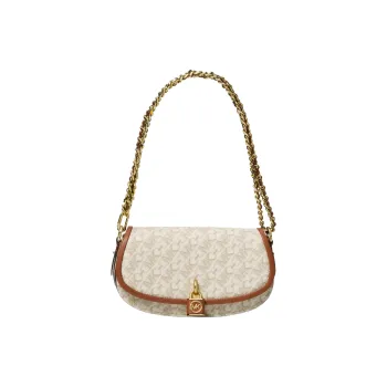 MICHAEL KORS Mila Cow Leather Saddle Bag, Shoulder Bag, Crossbody Bag Women's Vanilla White & Acorn Brown