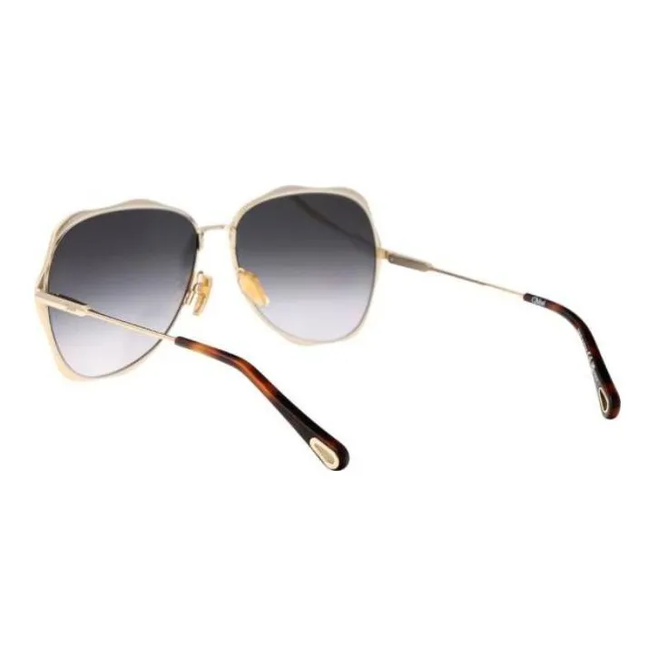 Chloe Metal Irregular Shape Sunglasses Men's Gold-4
