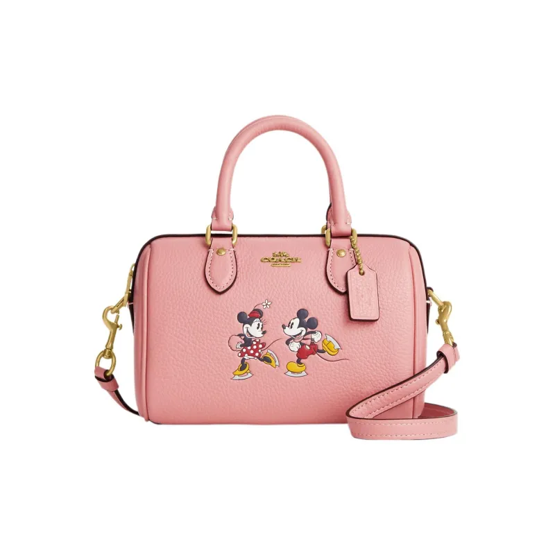 COACH Disney Collaboration Rowan Leather Handbag, Shoulder Bag, Crossbody Bag Trumpets Women's Pink-0