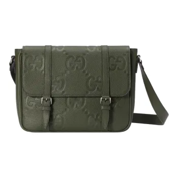GUCCI Leather Messenger Bag Shoulder Bag Crossbody Bag Medium Size Men's Dark Green