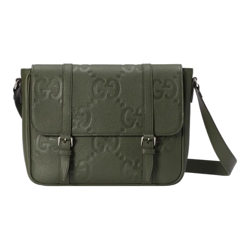 GUCCI Leather Messenger Bag Shoulder Bag Crossbody Bag Medium Size Men's Dark Green-0