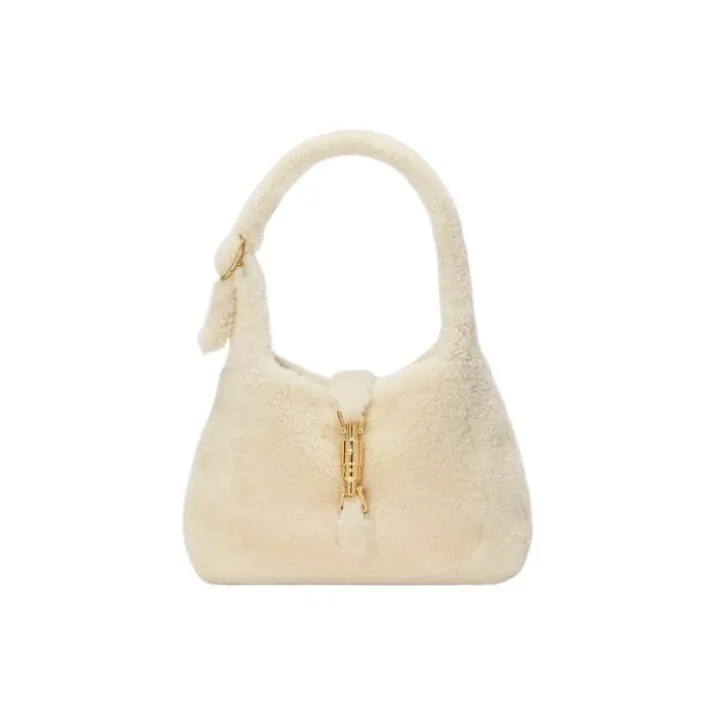GUCCI Jackie 1961 Shearling Crescent Bag, Shoulder Bag, Handbag, Shoulder Bag Trumpets Women's White-0