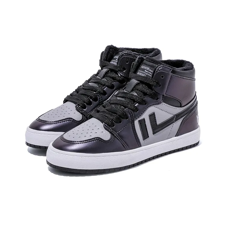 HUANQIU Mid Top Skateboard Shoes Women's Black Gray Color-4