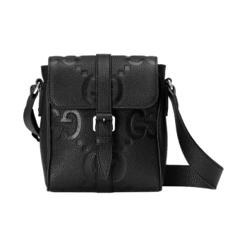 GUCCI Leather Messenger Bag Shoulder Bag Crossbody Bag Small Size Men's Black