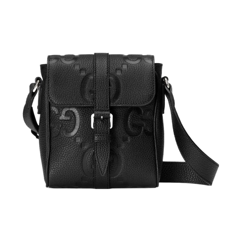 GUCCI Leather Messenger Bag Shoulder Bag Crossbody Bag Small Size Men's Black-0