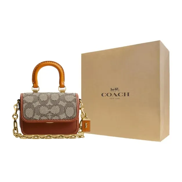 COACH Fabric With Leather Square Bag, Shoulder Bag, Crossbody Bag, Handbag Regular Women's Brown & Umber-7