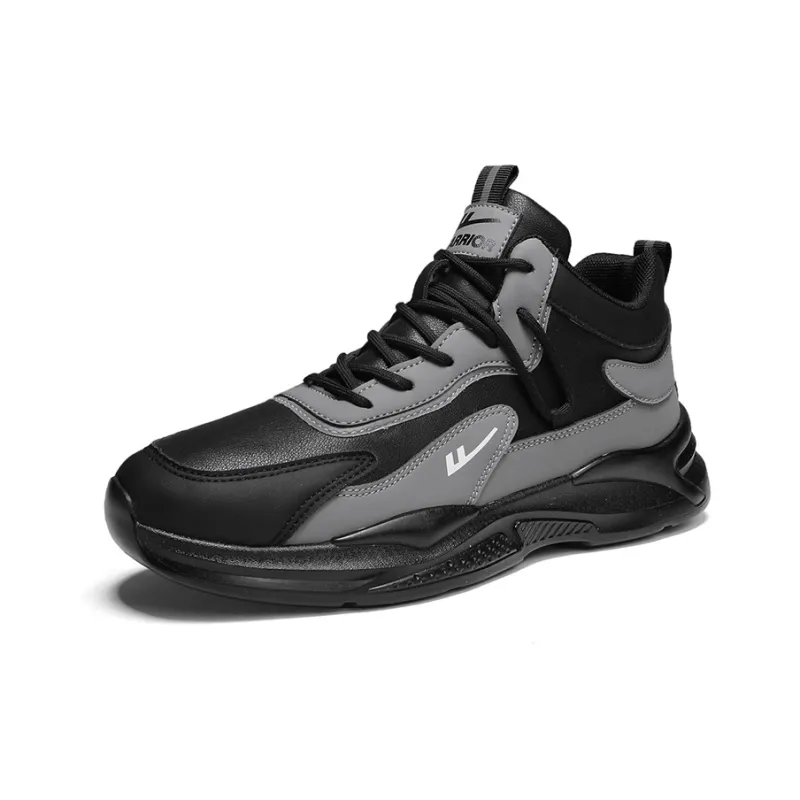 Warrior Warm Cushioning Coverage Height Increasing Wear Resistant High Top Casual Shoes Men's Black Gray Color-2