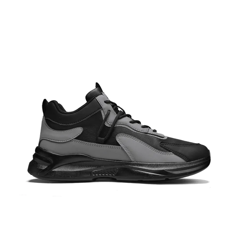 Warrior Warm Cushioning Coverage Height Increasing Wear Resistant High Top Casual Shoes Men's Black Gray Color-1