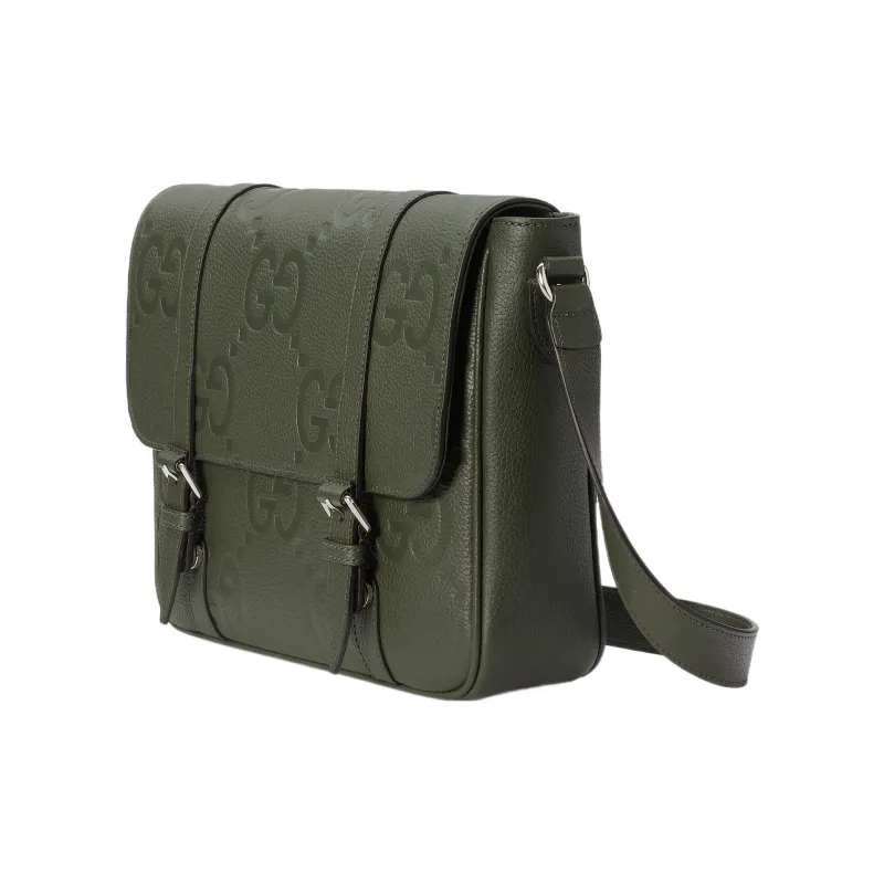 GUCCI Leather Messenger Bag Shoulder Bag Crossbody Bag Medium Size Men's Dark Green-2