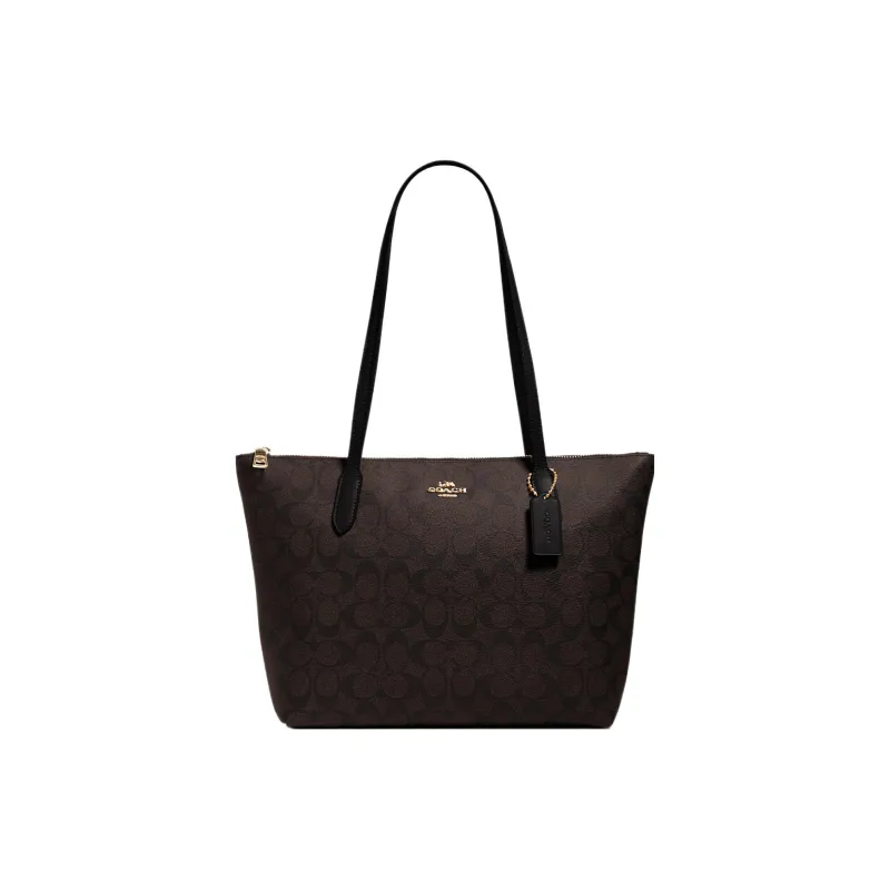 COACH PVC Tote Bag Shopping Bag Shoulder Bags Large Size Women's Dark Brown-0