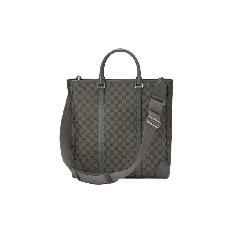 GUCCI Ophidia Canvas With Leather Tote Bag, Shopping Bag, Handbag Men's Gray Black-3