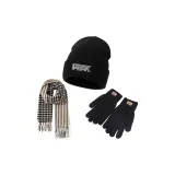 Black Knitted Fabric Beanie+Warm Scarves+Warm Gloves