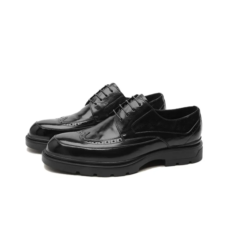 CROWN Dress Shoes Men's Black One Yard Larger-2
