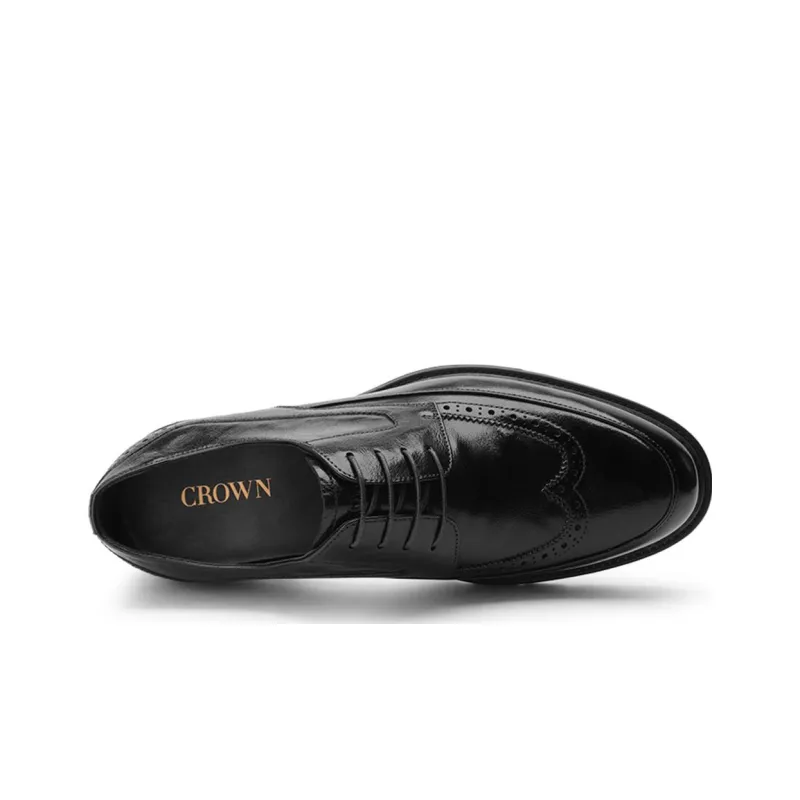 CROWN Dress Shoes Men's Black One Yard Larger-3