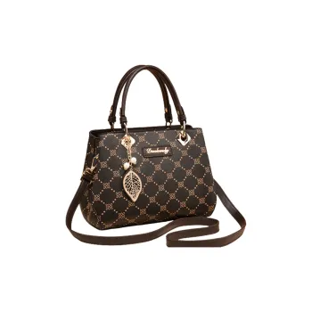PINK·LAND PU Tote Bag Shopping Bag Crossbody Handbag Large Size Women's Coffee/Gold/Coffee With Red