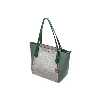 MICHAEL KORS Charlotte PVC Tote Bag, Shopping Bag, Handbag, Shoulder Bag Women's White With Mint