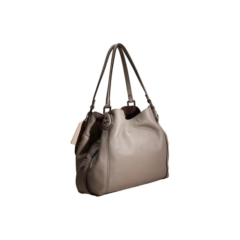 COACH Edie Leather Tote Bag, Shopping Bag, Handbag, Shoulder Bag Large Size Women's Deep Bronze & Heather Gray-1