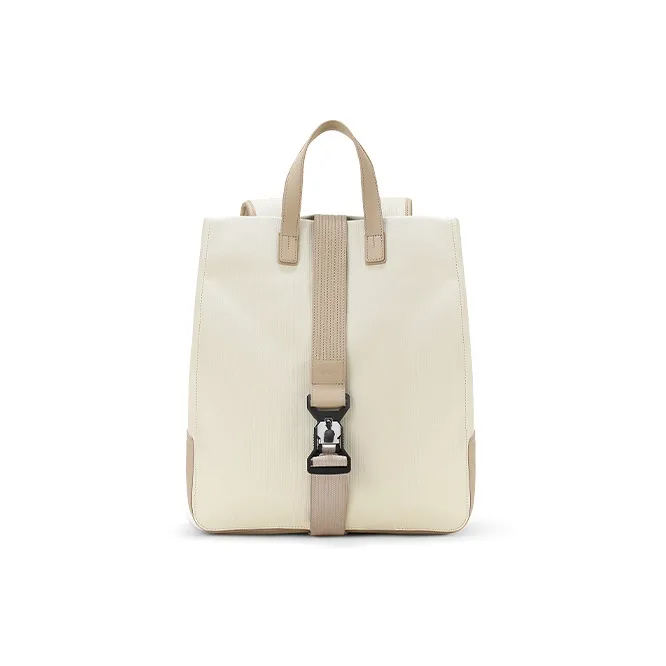 TUPLUS Coated Canvas With Top Grain Cow Leather Handbag Backpack Large Size Unisex Sand Dune/Graphite Black-6