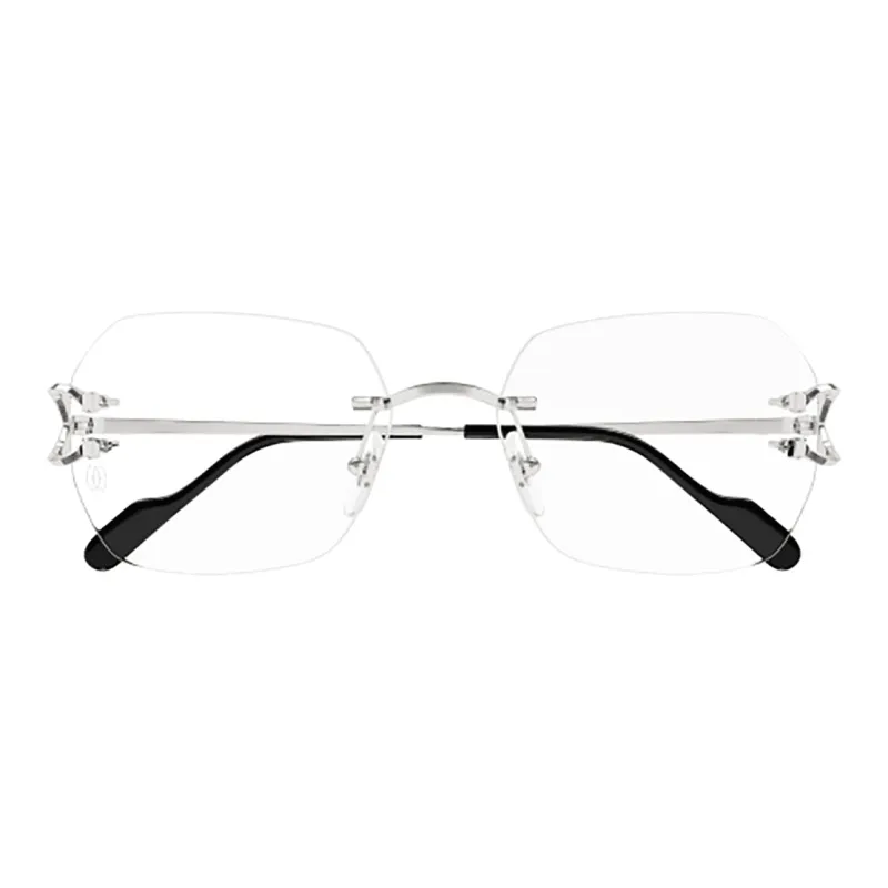 CARTIER Metal Irregular Shape Eyeglass Frames Unisex Silver-1