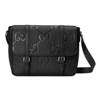 GUCCI Leather Messenger Bag Shoulder Bag Crossbody Bag Medium Size Men's Black