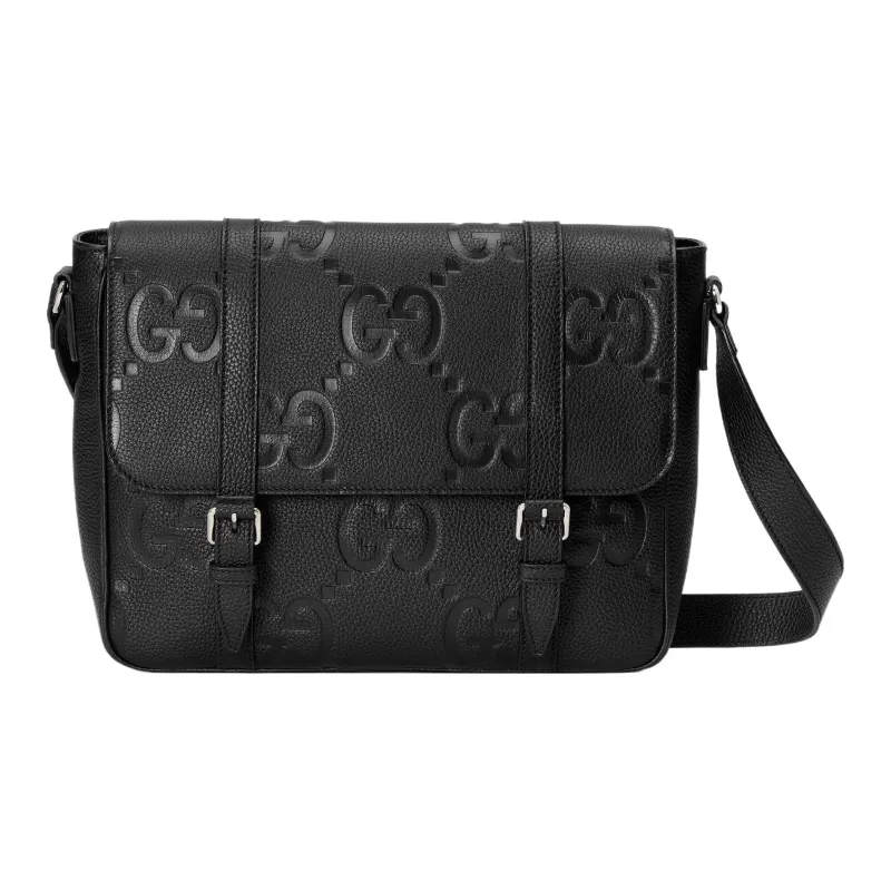 GUCCI Leather Messenger Bag Shoulder Bag Crossbody Bag Medium Size Men's Black-0