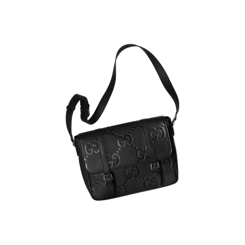 GUCCI Leather Messenger Bag Shoulder Bag Crossbody Bag Medium Size Men's Black-1