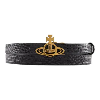 Vivienne Westwood Small Line Orb Buckle Emblem Pattern Decoration Smooth Buckle Leather Belts Men's Black Width: 3cm