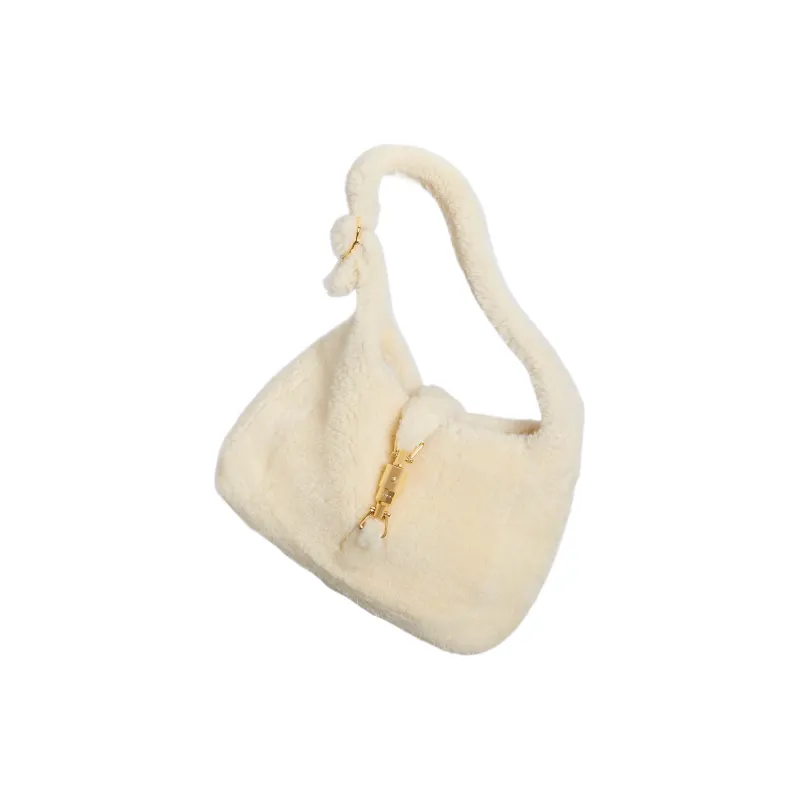 GUCCI Jackie 1961 Shearling Crescent Bag, Shoulder Bag, Handbag, Shoulder Bag Trumpets Women's White-6