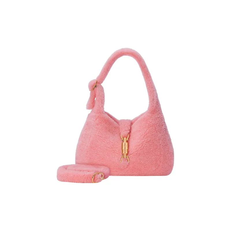 GUCCI Jackie 1961 Shearling Crescent Bag Shoulder Bag Handbag Shoulder Bag Small Size Women's Light Pink-1