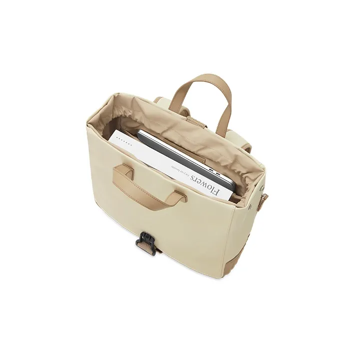 TUPLUS Coated Canvas With Top Grain Cow Leather Handbag Backpack Large Size Unisex Sand Dune/Graphite Black-9
