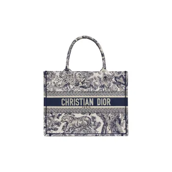 DIOR BookTote Embroidery Tote Bag Shopping Bag Shoulder Bag Handbag Medium Size Women's Blue