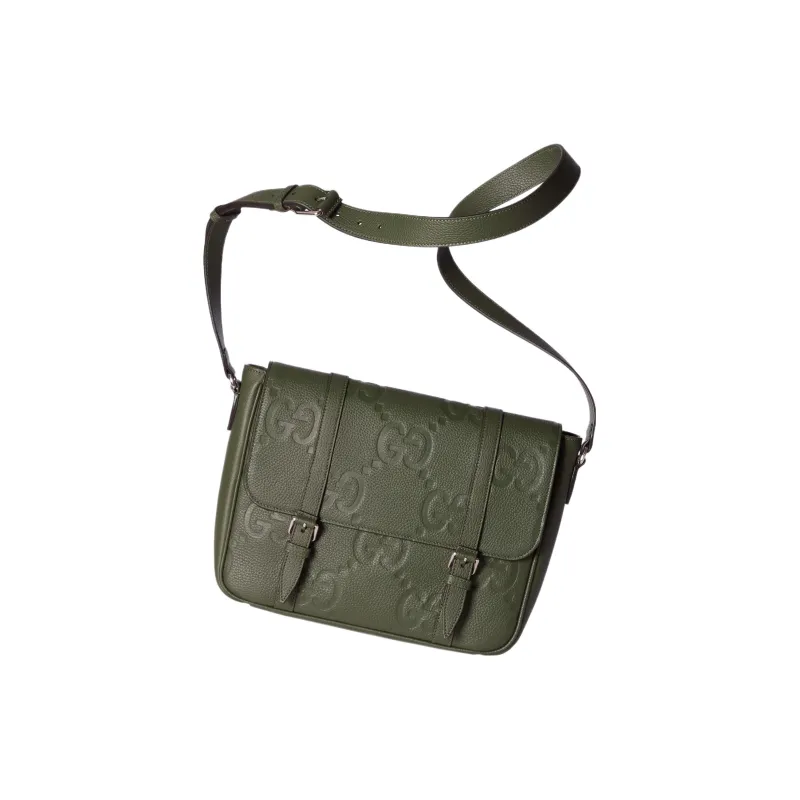 GUCCI Leather Messenger Bag Shoulder Bag Crossbody Bag Medium Size Men's Dark Green-1