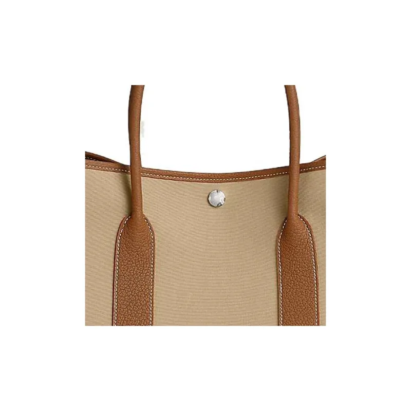 HERMES Garden Party Officier Canvas With Negonda Calfskin Garden Bag Handbag Regular Women's Trench Coat In Beige/Gold-4