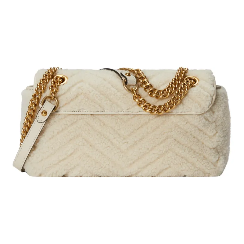 GUCCI GG Marmont Shearling Crossbody Bag, Shoulder Bag Small Size Women's Ecru-3