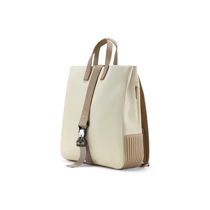 TUPLUS Coated Canvas With Top Grain Cow Leather Handbag Backpack Large Size Unisex Sand Dune/Graphite Black-7
