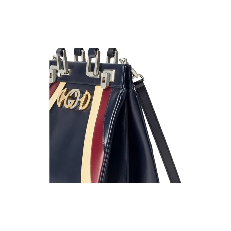 GUCCI Zumi Leather Handbag Trumpets Women's Dark Blue/Red/Beige-3