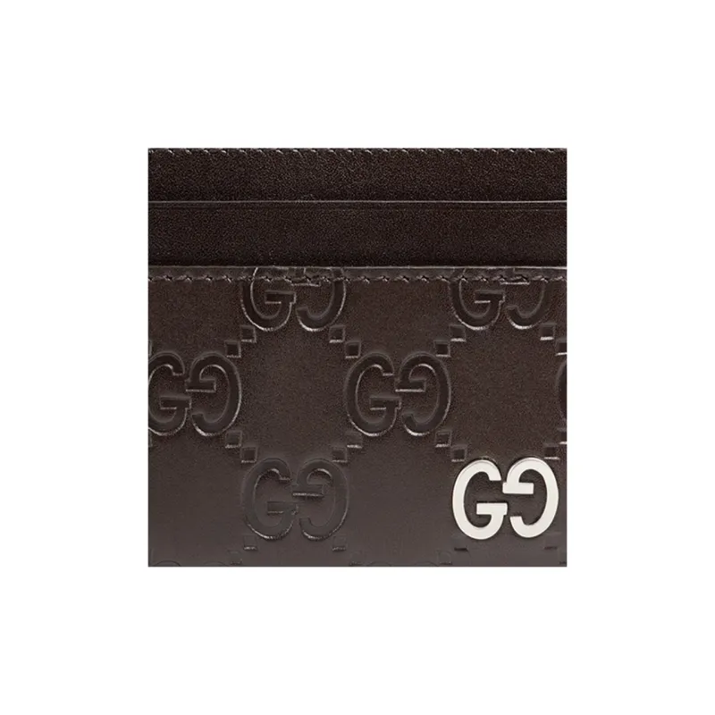 GUCCI Cow Leather Card Holder Men's Brown-3